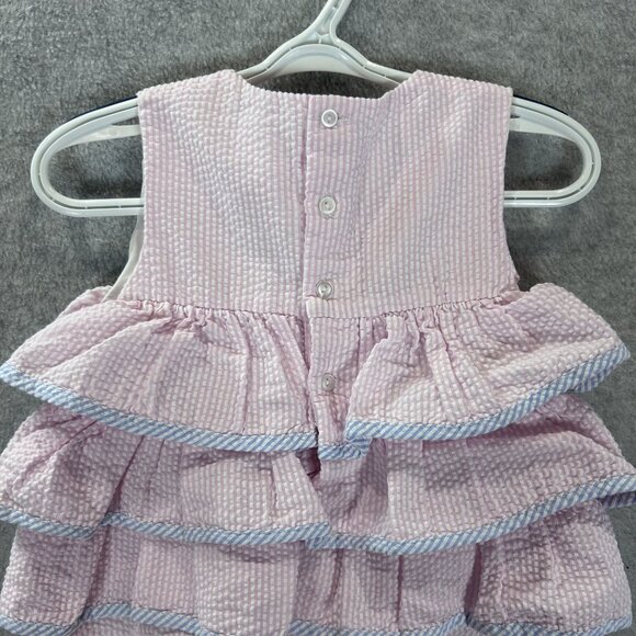 Petit Ami Baby Girls 9M Pink Seersucker Romper Bubble Smocked Beach  Ruffles - Picture 8 of 10
